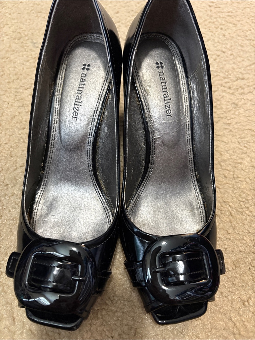Naturalizer Black Patent Buckle Peep-Toe Pump